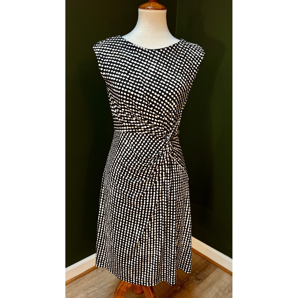 212 Collection Black & White Polka Dot Sleeveless Twist‎ Front Midi Dress Size S